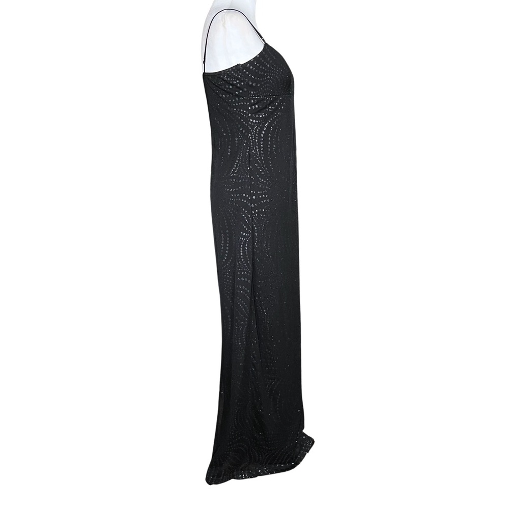 90s Vintage Black Whimsigoth Prom Dress. Medium. Empire Waist Polka Dot Glitter - Picture 6 of 12